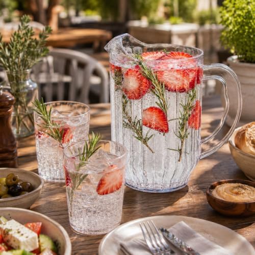 Restaurantware 60 oz Clear Plastic Water Pitcher, Ribbed Carafe, 1 Count - Image 3
