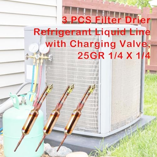 3 PCS Filter Drier Refrigerant Liquid Line with Charging Valve,25GR 1/4 X 1/4 - Image 2
