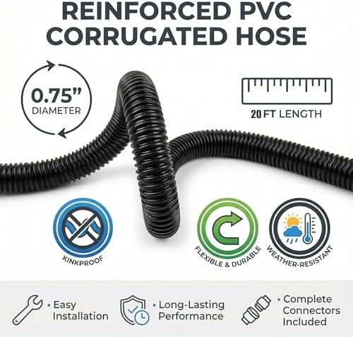 Corrugated Pond Tubing - Flexible, Kinkproof, Reinforced PVC Hose for Water Gardens, Pumps, Waterfalls & Aquaculture (20 Feet Black, 3/4 Inch) - Image 3