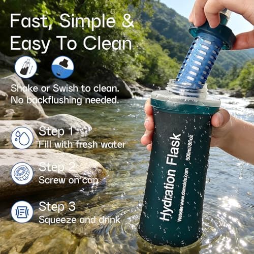 GUYI 1.0L Collapsible Water Filter Bottle, Removes Impurities, BPA Free, Ultralight for Hiking, Camping, Cycling & Travel-Dusty Blue - Image 5
