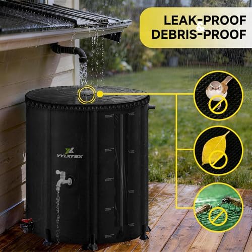 100 Gallon/380L Collapsible RainWater Collection Barrel,Water Tank&Reinforced with 2mm Frame Portable Rain Catcher,Includes Quick-Connect Tap&Sprinkler,Heavy Duty 0.6mm PVC for Long-Lasting Use,Black - Image 5