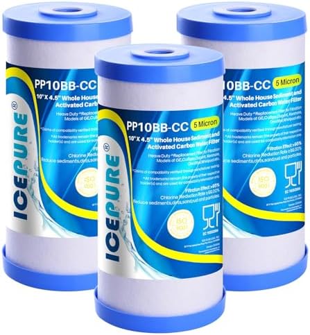 ICEPURE 5 Micron 10" x 4.5" Whole House Water Filter Compatible with GE FXHTC, GXWH40L, RFC-BBSA, W50PEHD, GXWH35F, GNWH38S, Dupont WFHD13001, R50-BB, Pack of 3 by ICEPURE