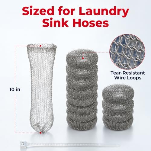Lint Traps for Washing Machine Hose - Washer Hose Lint Trap Mesh, Stainless Steel Hair Catcher, Laundry Drain Filter, Rust-Free Pet Hair Sock, Nylon Cable Ties, 29cmx6.5cm - 30-Pack - Image 5
