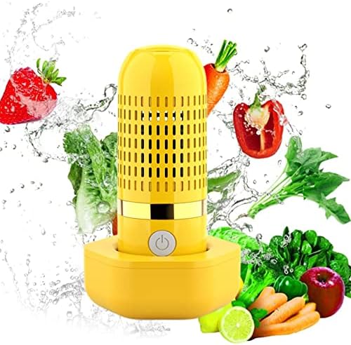 Fruit and Vegetable Washing Machine, Aqua Pure Fruit Cleaner Device, Fruit Purifier with OH-ion Purification Technology 250min Working Time Wireless Charging for Cleaning Fruit,Vegetable,Meat (Yellow) by Unknown