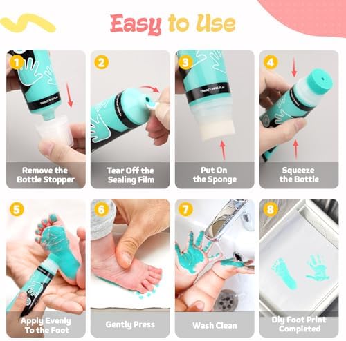 Baby Hand and Footprint Paint, Sponge Head, Baby Safe Paint, Mint Green - Image 4