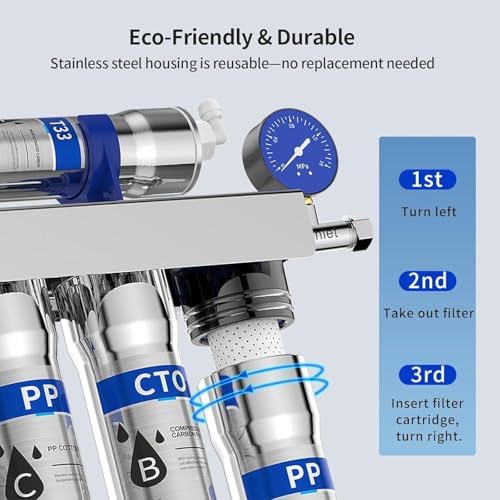 EIREE H502B Under‑Sink Ultrafiltration Water Filter – 0.01 µm Membrane, Removes 99.99% Heavy Metals, Chlorine & Odor, Stainless Steel Housing, USA Tech - Image 5