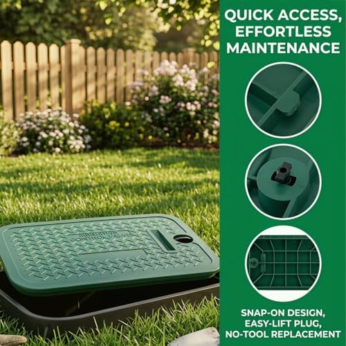 2 Pcs 113c Series Replacement Irrigation Valve Box Cover (12 x 17 Inch), Heavy Duty PP Sprinkler Box Lid with Protective Plug, UV-Resistant Water Valve Protector for Outdoor Lawn & Garden, Green - Image 3