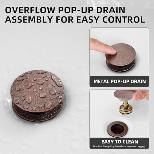 Pop Up Bathroom Sink Drain Assembly Without Overflow, Copper - Image 3