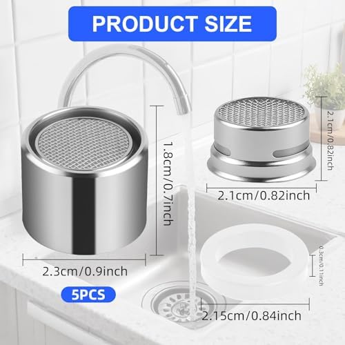 5 Pcs Faucet Aerators Female, Filter Kitchen Faucet Aerator with Brass Shell, Kitchen Sink Aerator Replacement Parts, Bathroom Sink Aerators for Kitchens Bathroom Silver - Image 2