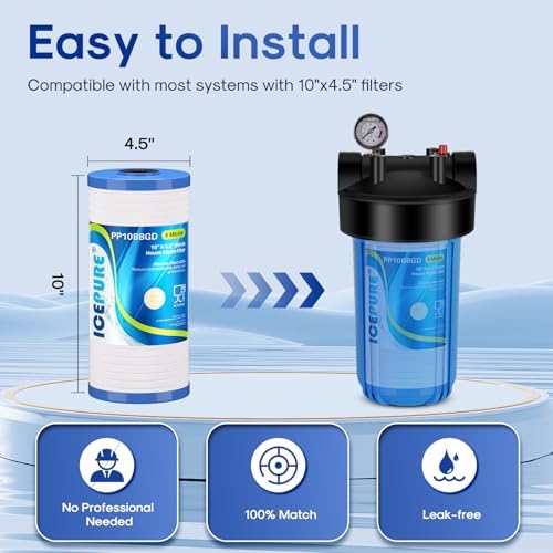 ICEPURE 10" x 4.5" Whole House Grooved Sediment Filter, Replacement for 3M Aqua-Pure AP810, AP801, AP811, Whirlpool WHKF-GD25BB, GE FXHTC, GXWH40L, GXWH35F, GNWH38S, 3PACK - Image 5