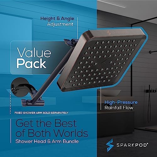 SparkPod Square Rain Shower Head with Extension Arm - Height Adjustable Shower Head with High Pressure Performance - Easy 1-Minute Installation (6" Square, Vintage Oil-Rubbed Bronze) - Image 3