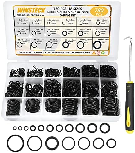 780PCS 18 Sizes Rubber O Ring Assortment Kit with 180° Pick & Hook Tool by WINSTECK