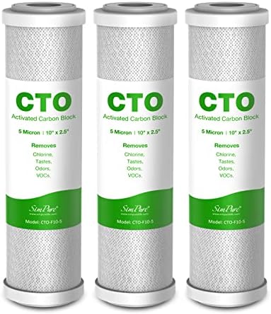 SimPure 5 Micron 10" x 2.5" Whole House Carbon Sediment Water Filter Cartridge Replacement for Home Under-Sink & Countertop Filtration System,10 inch RO Unit, Dupont WFPFC8002, FXWTC, SCWH-5 (3 Pack) by SimPure_Water