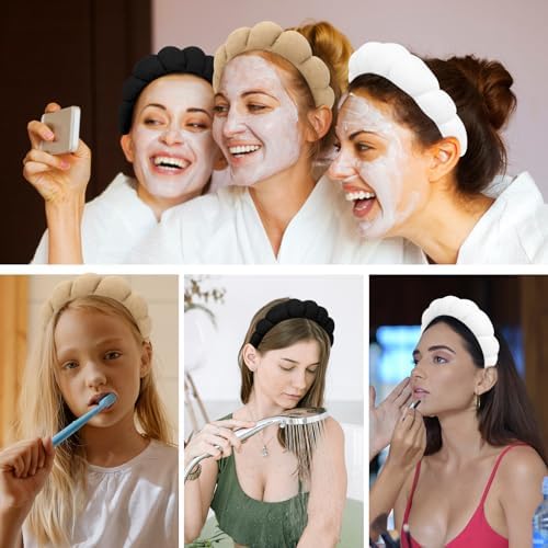 3 Pack Spa Headbands - Terry Cloth Makeup Headbands with Sponge for Skincare and Face Washing, Puffy Hair Band - Image 6