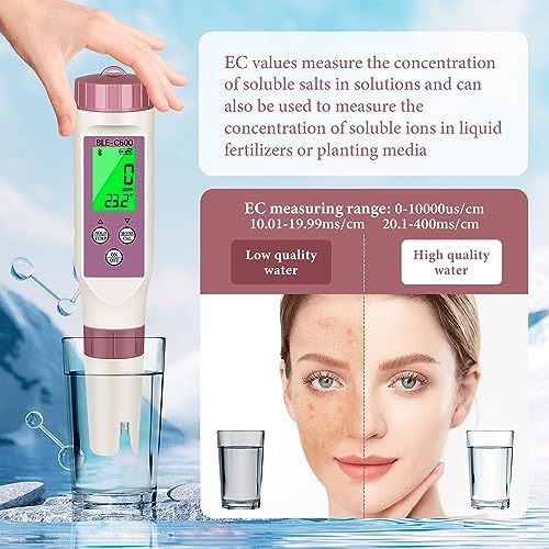 PH Meter 7-in-1 Tds Meter/Salinity Tester/pH Meter/EC Meter/Orp Meter/S.G Meter/Temp ph Tester Digital,PH Meter for Water 0.01pH Accuracy,Tds Meter with ATC. - Image 6
