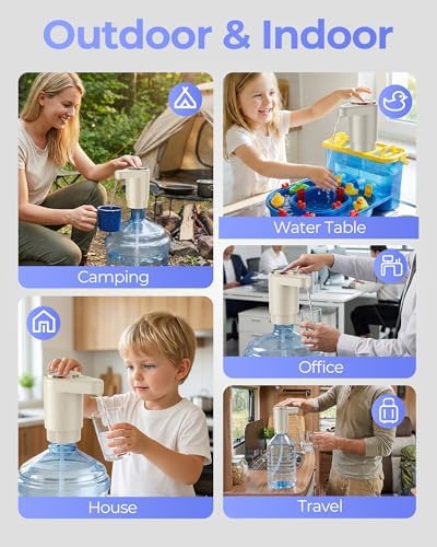 Water Jug Pump for 5 Gallon Bottle – Portable Electric USB-C Charging Dispenser, Dual Powerful Motors, Fast Flow, Fits 2-5 Gallon Jugs – Ideal for Home, Office, Camping, RV, Beige - Image 6