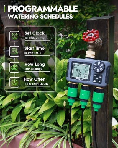 Insoma 3 Outlet Sprinkler Timer Brass Inlet & Outlet, Programmable Garden Hose Timer with Rain Delay, Manual& Automatic Watering System - Image 3