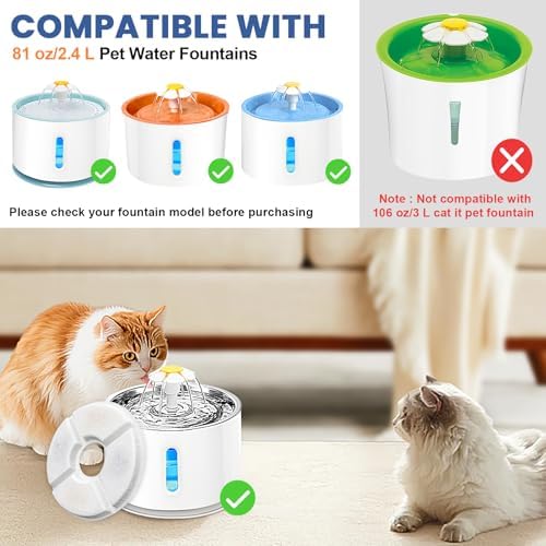 Cat Water Fountain Filter, 12 Pcs Replacement Cat Fountain Filters Dia is 5", 3-Filtration System Round Carbon Cats Filters Compatible with 81oz/2.4L Round Automatic Pet Fountain Water Dispenser - Image 2
