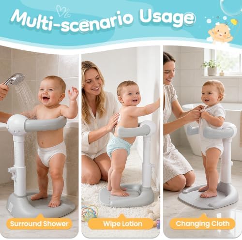 Baby Shower Stand with Anti-Pinch Silicone & Anti-Slip Base, Foldable Baby Bath Stand, Adjustable Height Soporte para Bañera de Bebé Assist Holder for 8-36 Months Toddler, Ideal Gift - Image 6