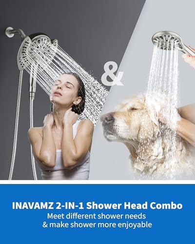 INAVAMZ 2 in 1 Shower Head with Handheld Combo High Pressure Nickel 2.5 GPM - Image 7