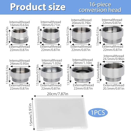 16 PCS Faucet Adapter, FRIVASTIC Sink Adapter for Faucet, Kitchen Sink Aerator Male to Female Water Hose, Attachment for Aerator, to Water Filter, Standard Hose Via Diverter - Image 3