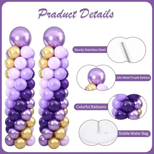 Purple and Gold Balloon Column Stand Kit Set of 2 for Floor - Image 5