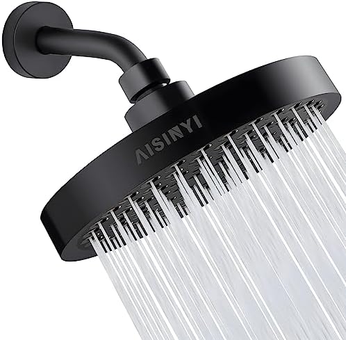 6" Rain Shower Head & 6" Shower Arm, Luxury Matte Black Finish by AISINYI