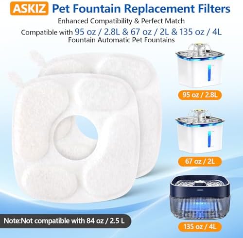 24 Pcs Cat Water Fountain Replacement Filters-12 Pack Cat Fountain Filters with 12 Pack Sponges, Compatible with VEKEN 95oz/2.8L, 67oz/2L, 135oz/4L Pet Drinking Fountain - Image 2