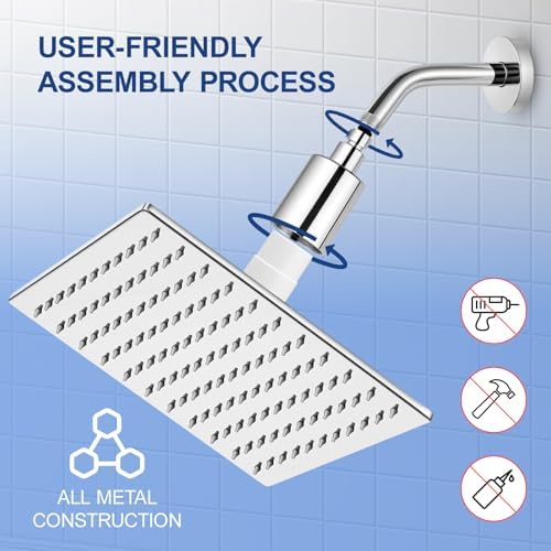 Filtered Shower Head for Hard Water, All-Metal High Pressure Rain Showerhead with 2 Premium Filters, Removes Chlorine & Harmful Substances, Adjustable Replacement, Chrome - Image 6