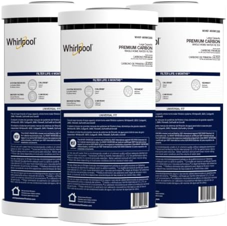 Whirlpool 10" x 4.5" Premium CTO Carbon Water Filter WHKF-WHWCBB, NSF Certified 5 Micron Reduces Chlorine, Taste & Odor, Dual Layered Pleated Sediment and Carbon Wrap, Pack of 3 by Unknown