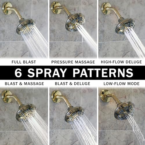 Aqua Elegante 6 Function Luxury Shower Head - 1.8 GPM - Polished Brass - Image 2