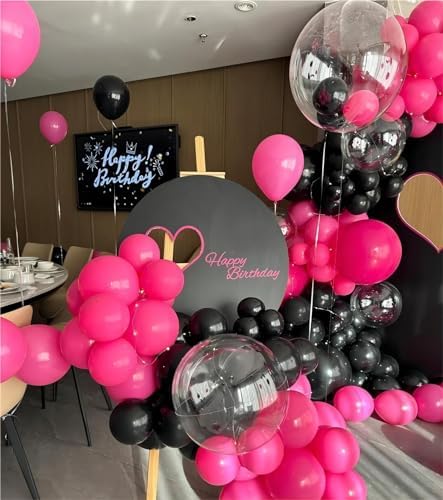 136pcs Hot Pink Black Balloon Arch Kit with Clear Balloons - Image 6