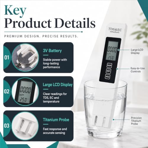 2026 All-New 4 in 1 Digital Water Tester, TDS Meter Digital Water Tester Accurate and Reliable TDS EC & Temperature(°C/°F) Meter, 0-9990PPM Water Tester for Drinking Water Aquariums Swimming Pool (2) - Image 4