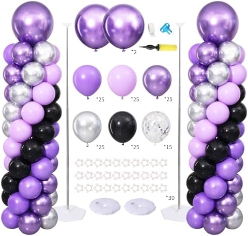 Purple and Black Silver Balloon Column Stand Kit Set of 2 for Floor by ZyloonDecoration