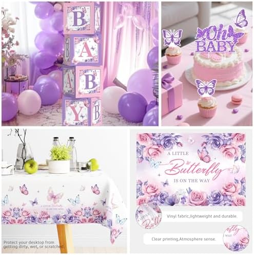 cocomigo Butterfly Baby Shower Decorations, Balloons Plates and Napkins Set - Image 4
