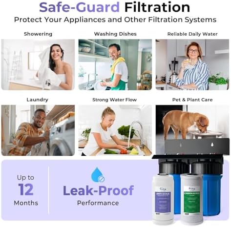 iSpring WGB21B-DS+AHPF12MNPT16X2 2-Stage Whole House Water Filtration System w/CTO Filter and Anti-Scale Filter, 3/4" Push-fit Stainless Steel Hose Connectors, Reduces Scale, Corrosion, Chlorine - Image 7