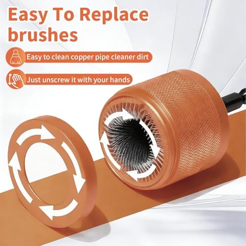 1/2" & 3/4" Copper Pipe Cleaner Set for Drill,Plumbing Tools for Removing Rust , Stains & Paint from Copper & Metal Pipes , with 1/4" Hex Shank & 6 Brush Blades & 2 Pipe Cleaning Brush - Image 5