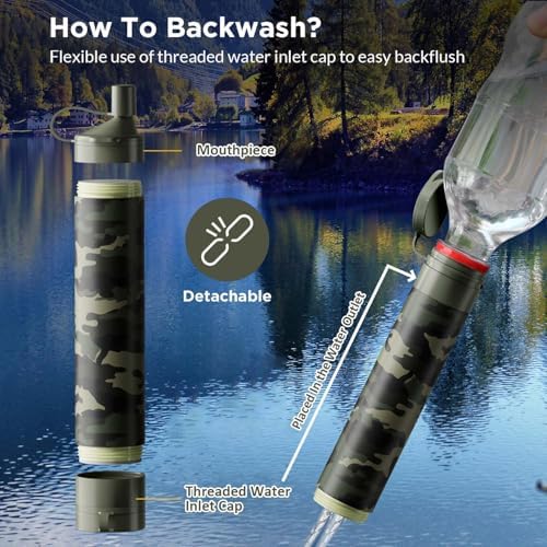 Membrane Solutions Personal Water Filter Straw S1(4P), Filtered Water Bottle 36Oz BPA-Free Plastic Water Bottles with 6-Stage 0.1μm Filtering | Portable for Survival, Camping, Hiking, and Emergency Us - Image 5
