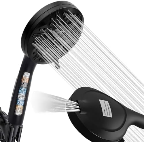 Matte Black Filtered Handheld Shower Head – 10 Spray Modes with Rain & Massage, Built-in Filter, Anti-Clog Nozzles, Power Rinse for Tile & Pets, Easy to Install by Unknown