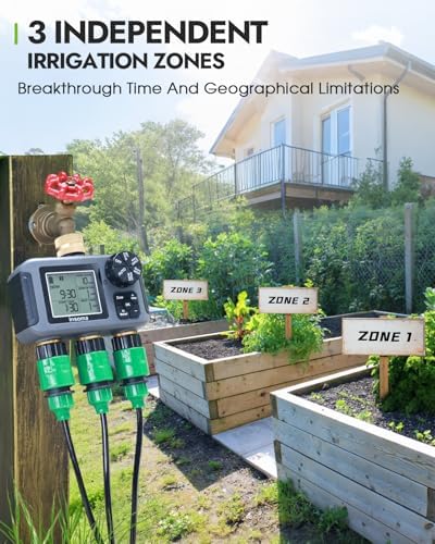 Insoma 3 Outlet Sprinkler Timer Brass Inlet & Outlet, Programmable Garden Hose Timer with Rain Delay, Manual& Automatic Watering System - Image 2