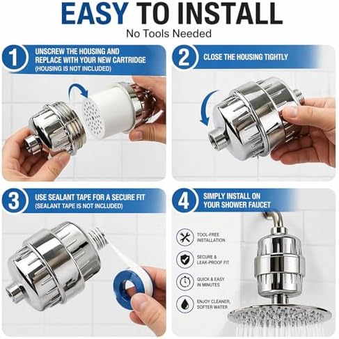 Casaheal 15 Stage Shower Filter Replacement Cartridge 4 Pack for Hard Water - Image 5
