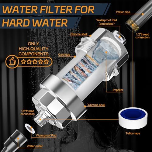 EMBATHER 20 Stage Shower Filter for Hard Water, 4 Cartridges, Chrome - Image 6