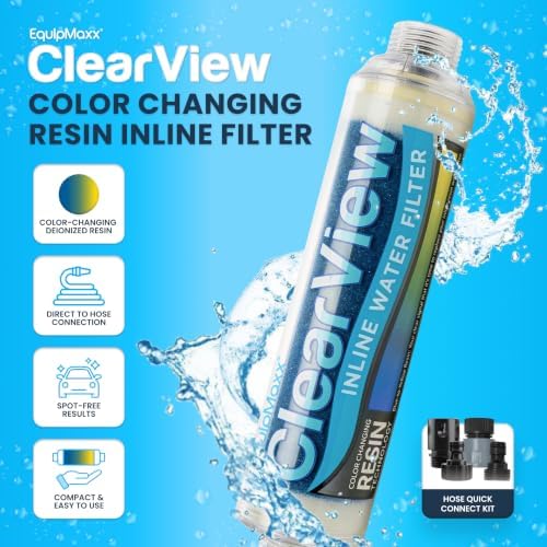 Clearview Inline Color Changing DI Resin Water Filter, 3/4 Inch GHT Hose Connector, Spot-Free Rinse Filter for Car Washing, Window Cleaning, RVs, Motorcycles and Solar Panels - Image 2