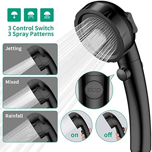High Pressure Shower Head with Handheld, Black - Image 2