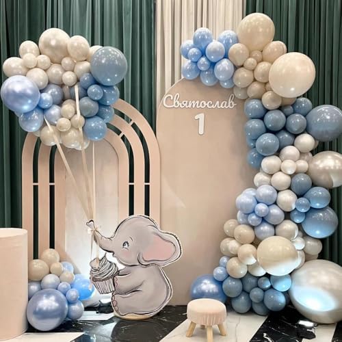 Dusty Blue White Sand Balloon Arch Garland Kit 141pcs Slate Fog Baby Blue Sand White Beige Cream Balloons for Boy Girl Birthday Bear Theme Baby Shower Gender Reveal Bridal Wedding Party Decorations - Image 6