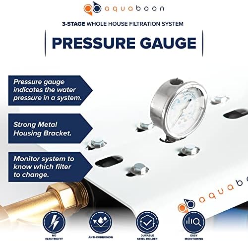 Aquaboon 3 Stage Whole House Water Filter System for Well Water with 20x4.5 Water Filters Cartridges, Wrench, Bracket, Pressure Gauges & Release - Image 6
