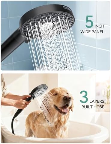 Magichome Shower Head with Handheld, High Pressure 10-Spray Detachable Chrome Showerhead with Stainless Steel Hose, Black - Image 4