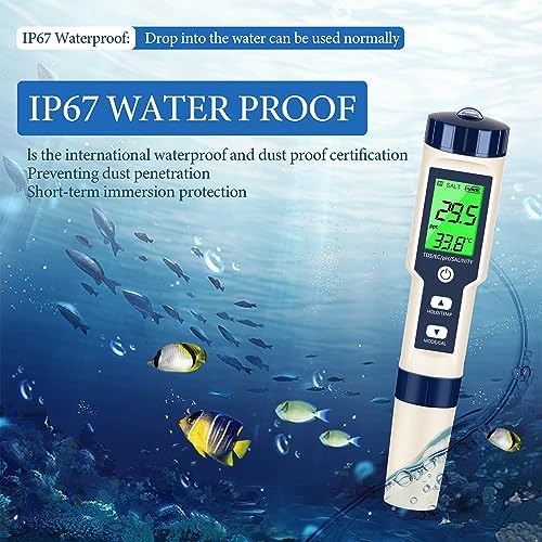 PH Meter & TDS Meter Digital Water Tester 5 in 1 Salinity Tester PH Temp EC and TDS Meter,PH Meter for Water with LCD Backlit,Water Testing Kits for Drinking Water,Wine,Swimming Pool,Hot Tub Spas. - Image 6