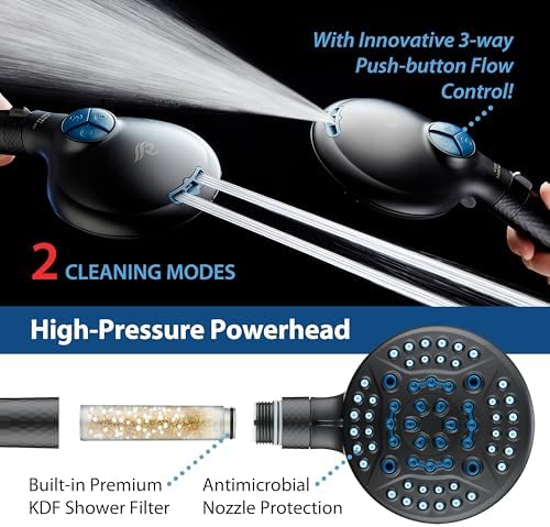 AquaCare 4X 10-Mode High Pressure Hand Shower w/Filter & 2-mode Power Wash - Image 5