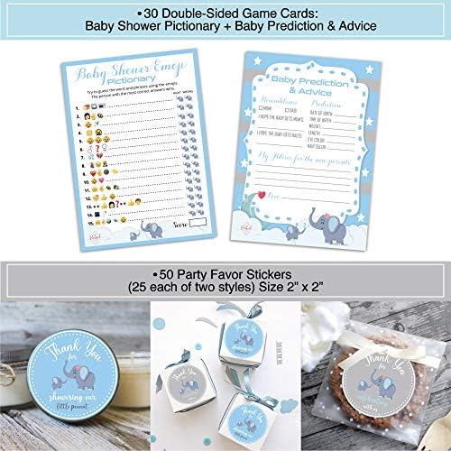 697 Piece Blue Elephant Baby Shower Decorations for Boy Kit - It's a BOY Pre-Strung Banners, Garland Guestbook Mommy to Be Sash Balloons Cake Toppers Fans Lantern Napkins Straws Games & Favor Stickers - Image 6